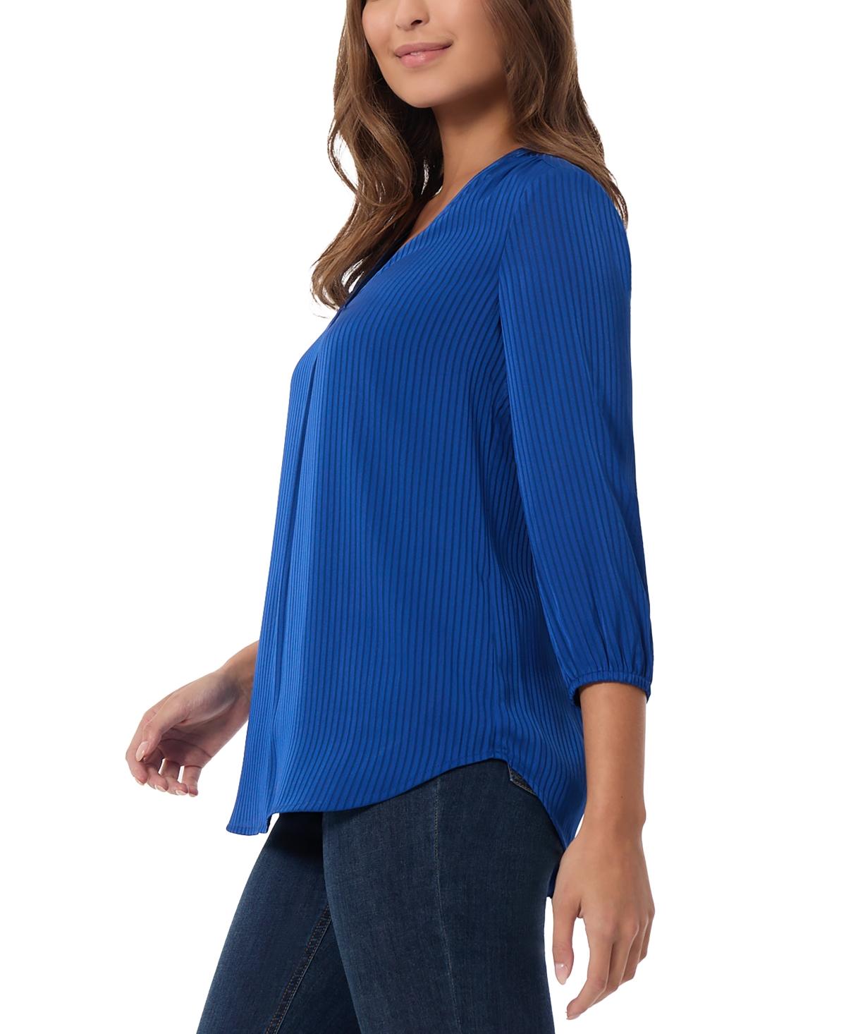 Petite Striped Blouson-Sleeve V-Neck Blouse