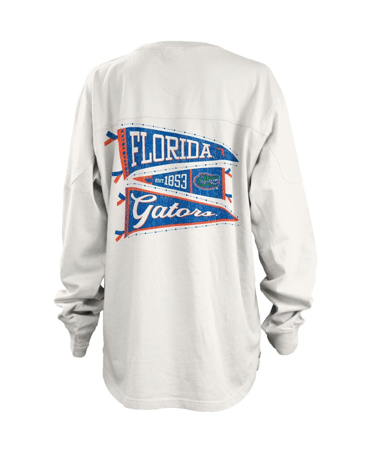 Women's White Florida Gators Pennant Stack Oversized Long Sleeve T-shirt