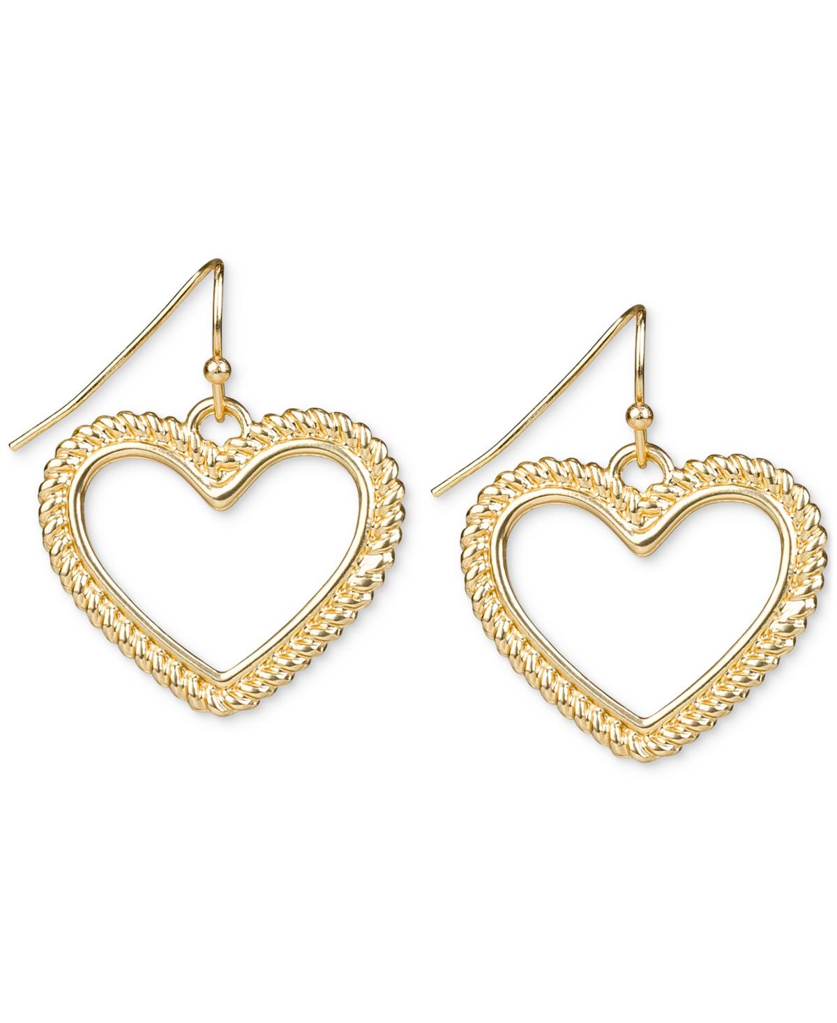 Gold-Tone Open Heart Drop Earrings