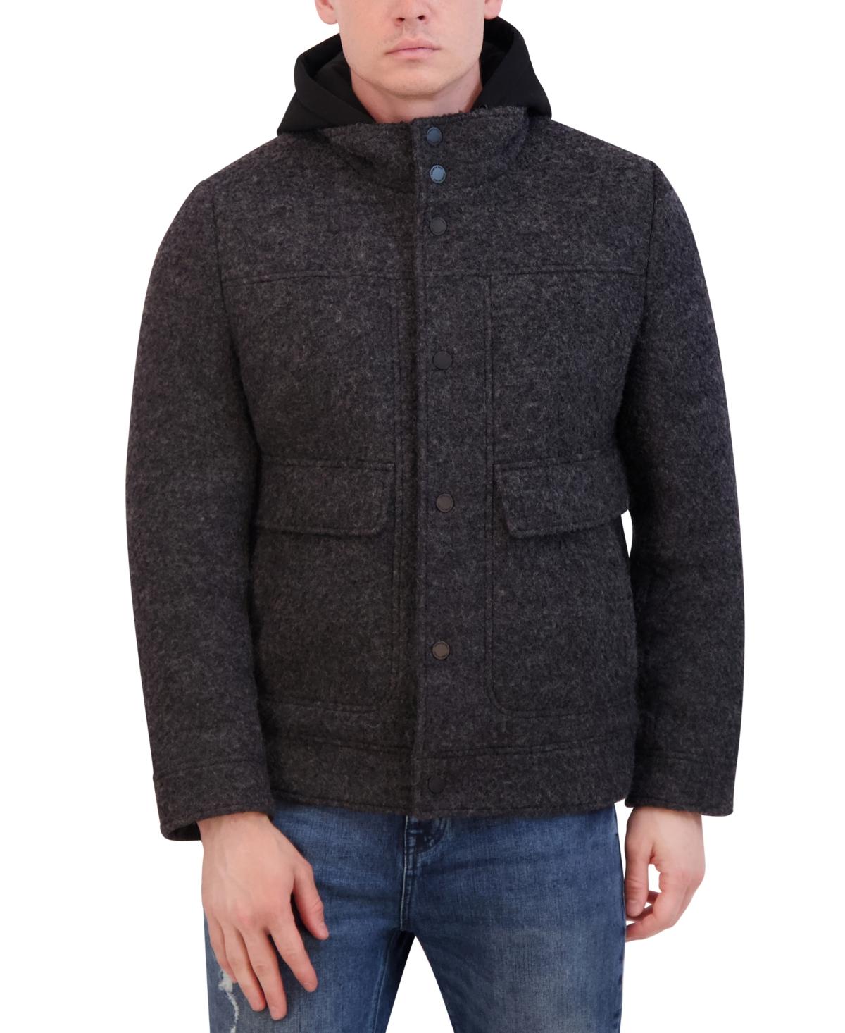 Men's Stand Collar Hooded Bib Boucle Coat