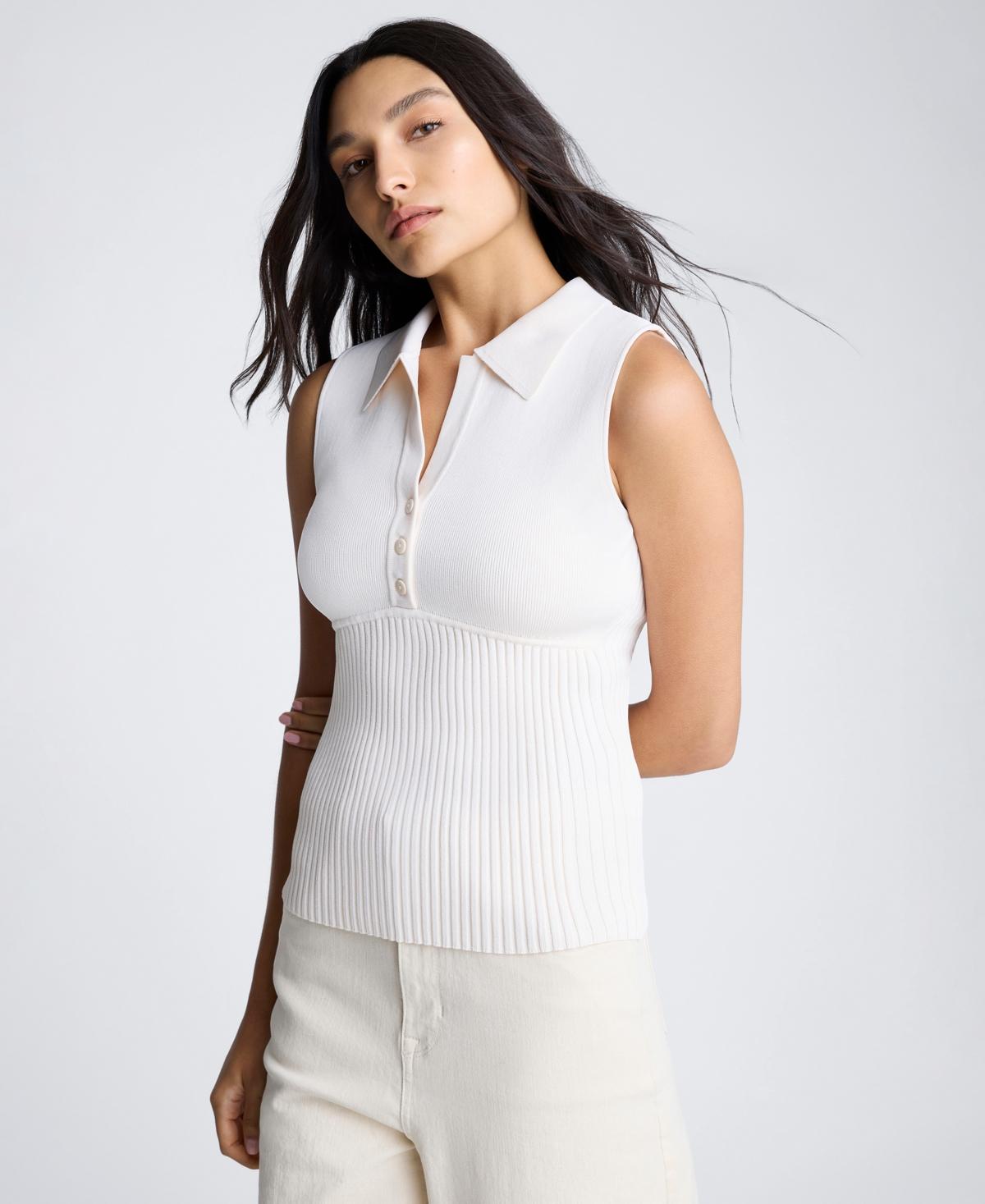 Women's Sleeveless Rib-Knit Polo Sweater