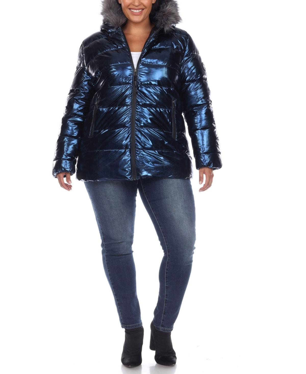 Plus Size Metallic Puffer Coat with Hoodie