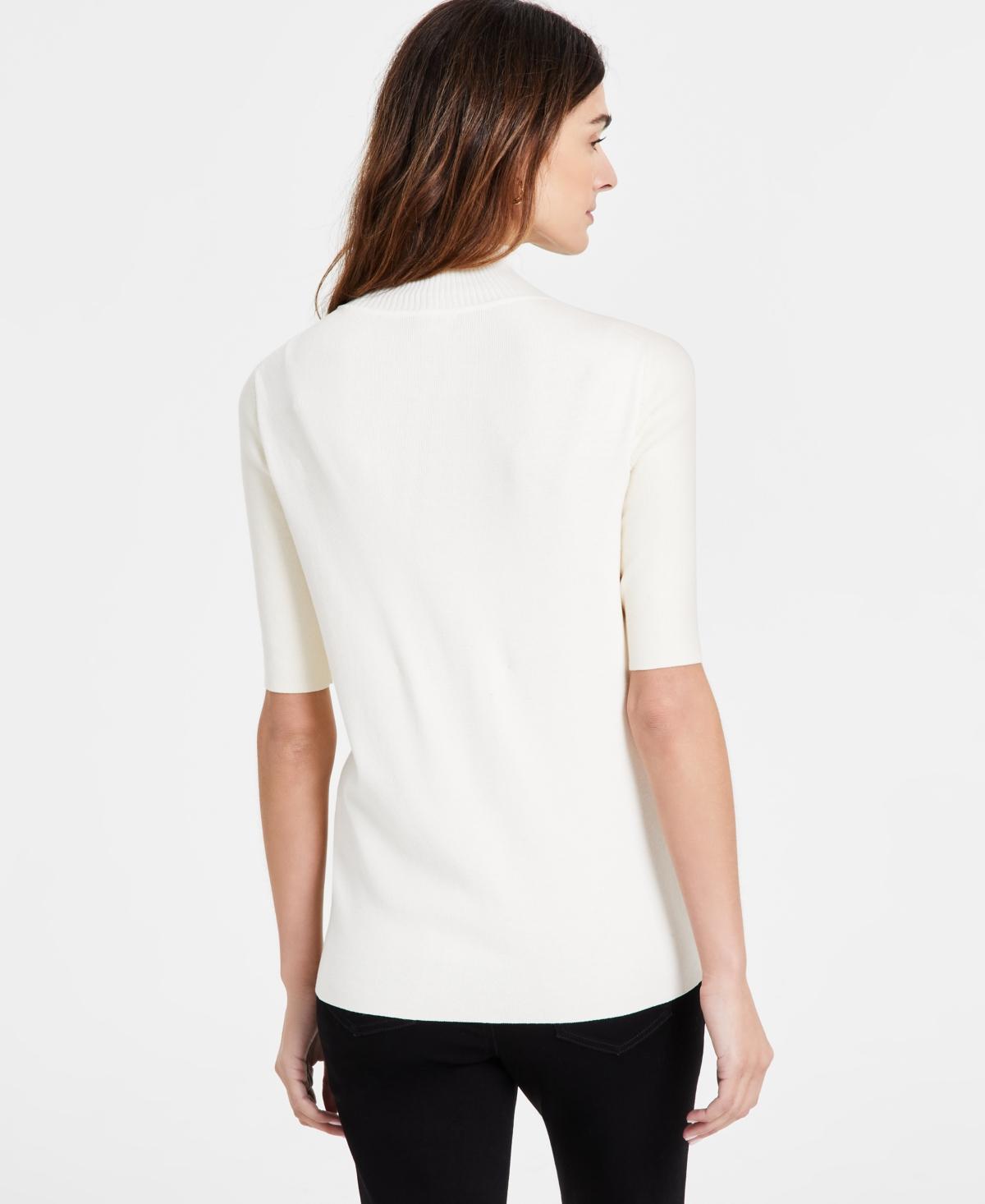 Women's Mock-Neck Elbow-Sleeve Top