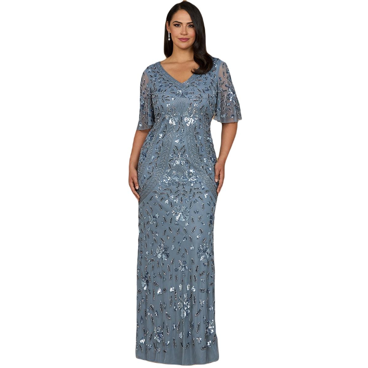 Women's V-Neck, Cape Sleeve Beaded Gown