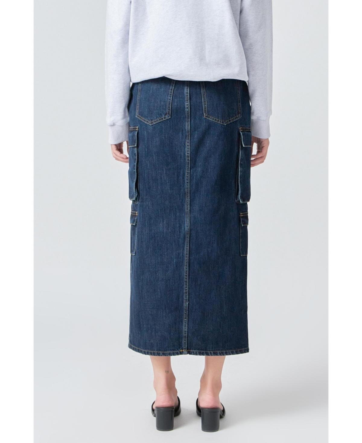 Women's Denim Cargo Maxi Skirt