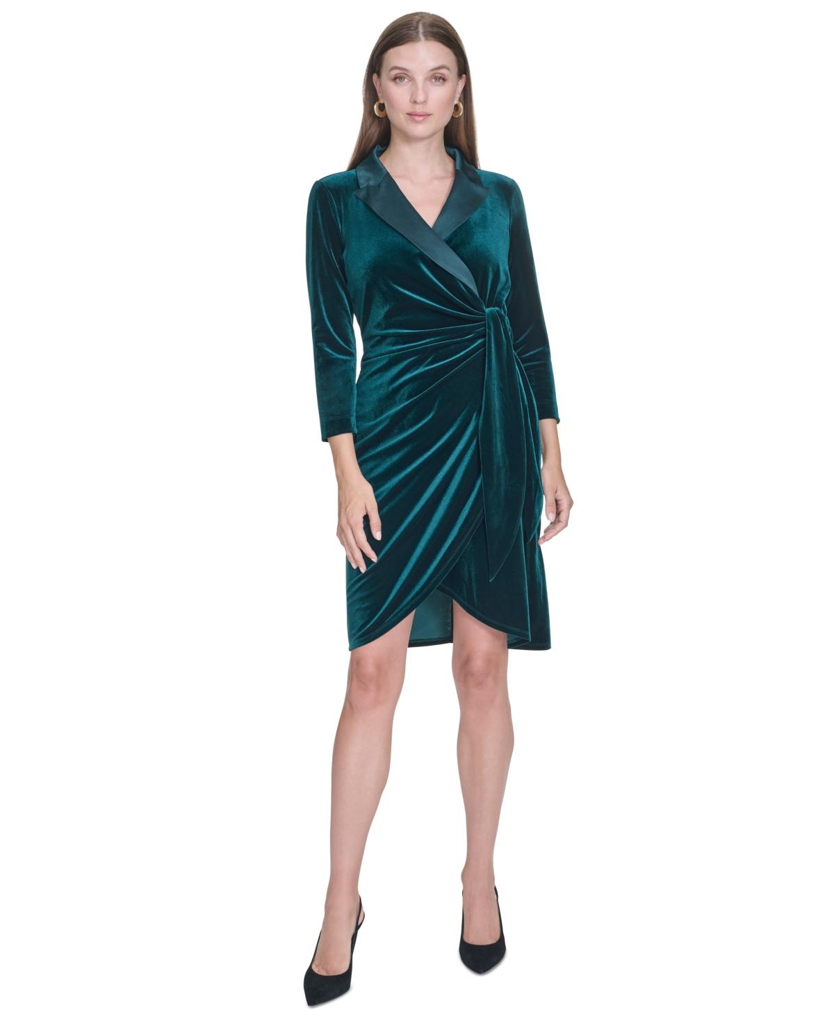 Women's Satin-Trim Velvet Sheath Dress