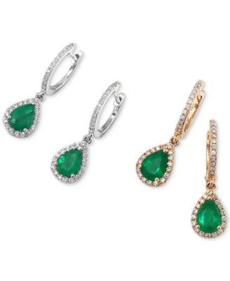 Brasilica by EFFY® Emerald (1-1/8 ct. t.w.) & Diamond (1/4 ct. t.w.) Pear Drop Earrings in 14k White Gold and 14k Gold