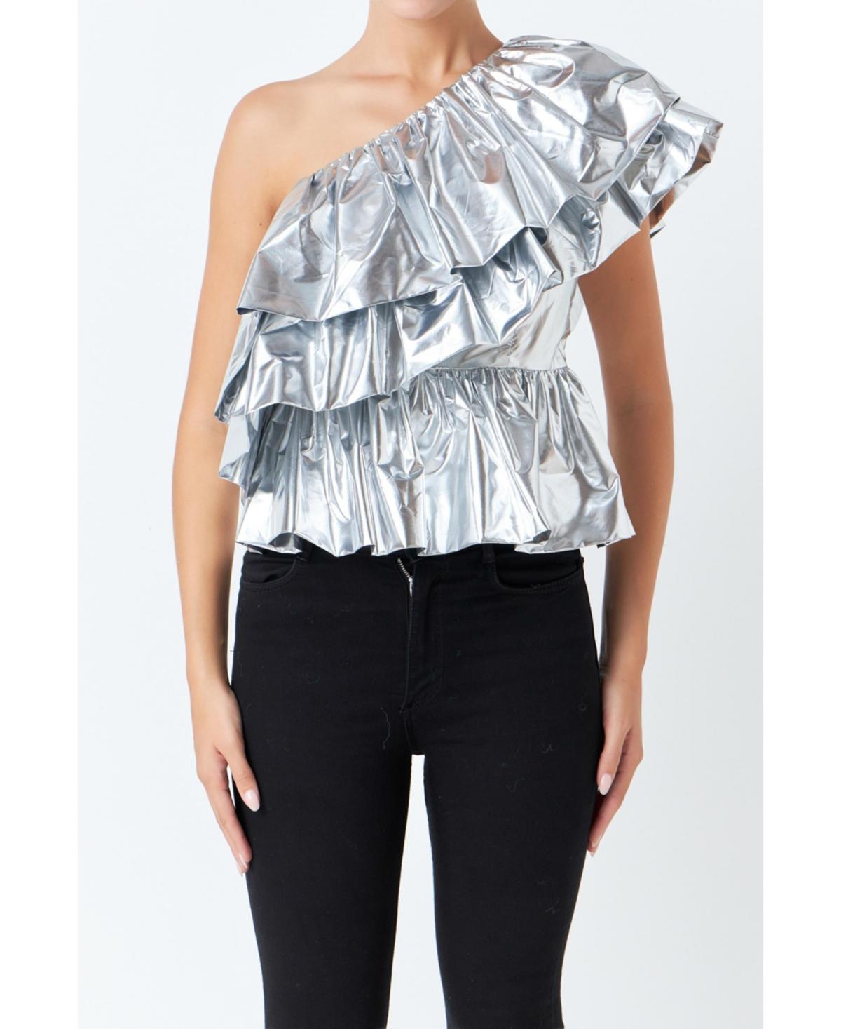 Women's Metallic Tiered Top