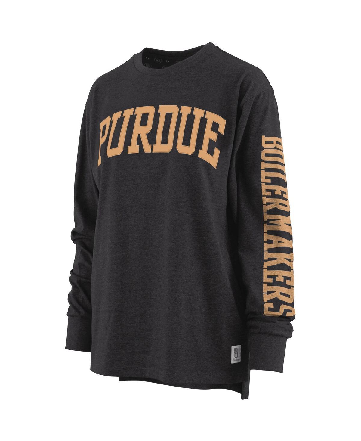 Women's Heathered Black Purdue Boilermakers Two-Hit Canyon Long Sleeve T-shirt