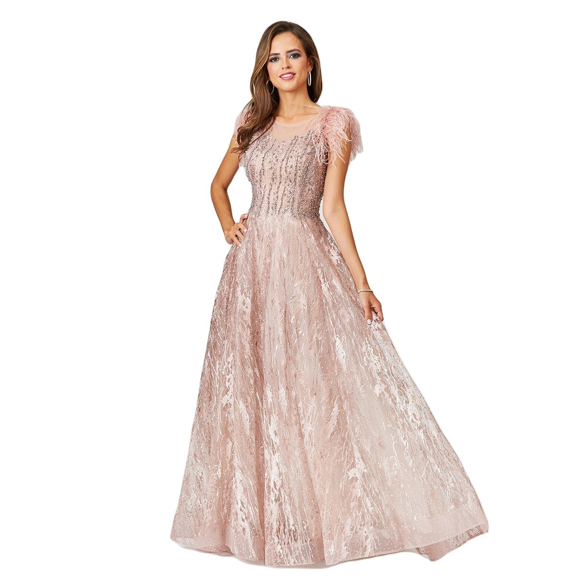 Women's Lace ballgown with Feather Cap Sleeves