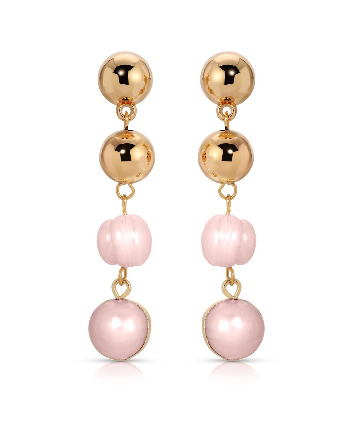 Pink Freshwater Pearl Gold Drop Earrings