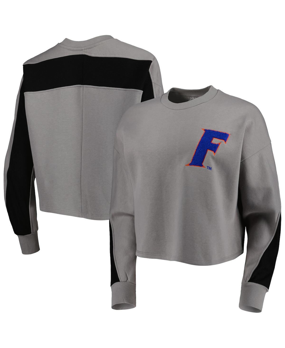 Women's Gray Florida Gators Back To Reality Colorblock Pullover Sweatshirt