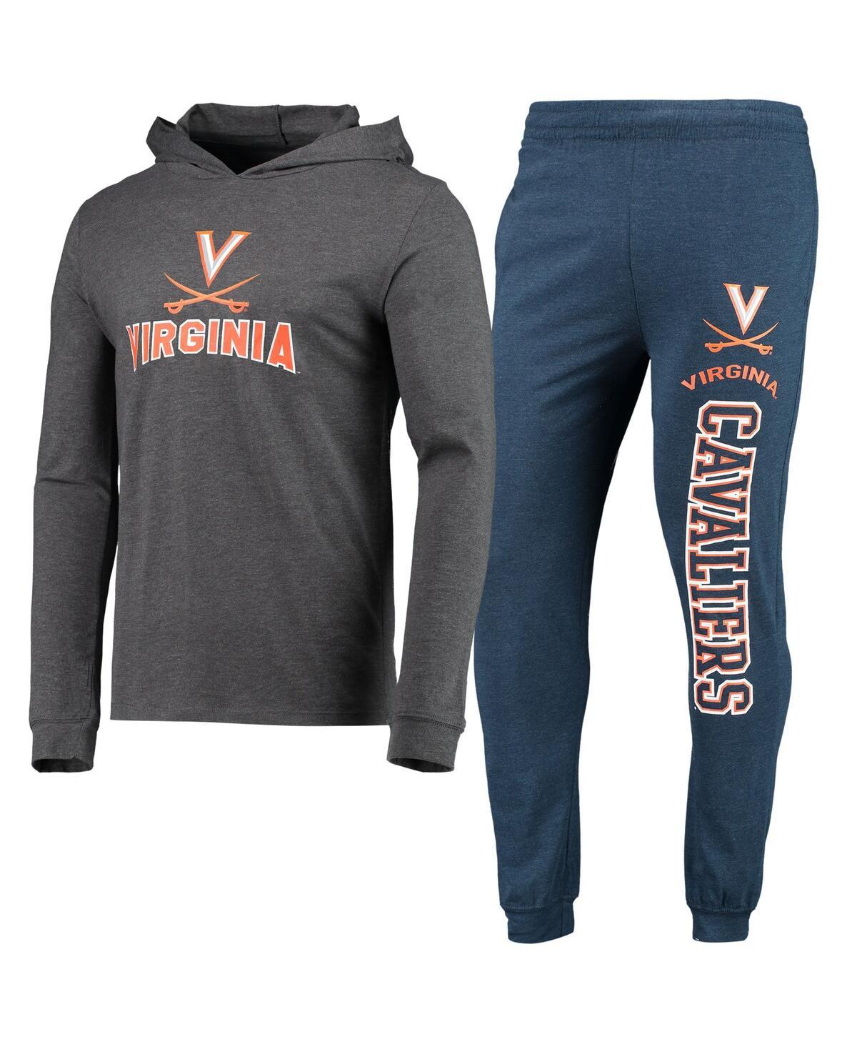 Men's Navy, Heather Charcoal Virginia Cavaliers Meter Long Sleeve Hoodie T-shirt and Jogger Pajama Set