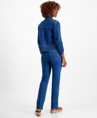 Women's Shirred-Sleeve Denim Jacket, Lafayette Lace Top &  Lexington Straight-Leg Jeans