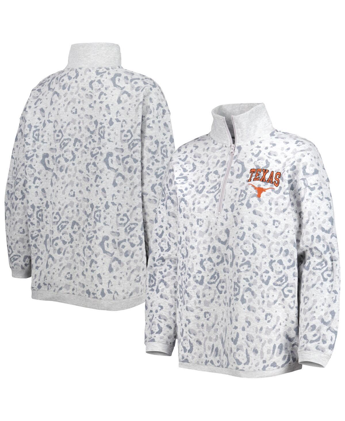 Women's Heather Gray Texas Longhorns Leopard Quarter-Zip Sweatshirt