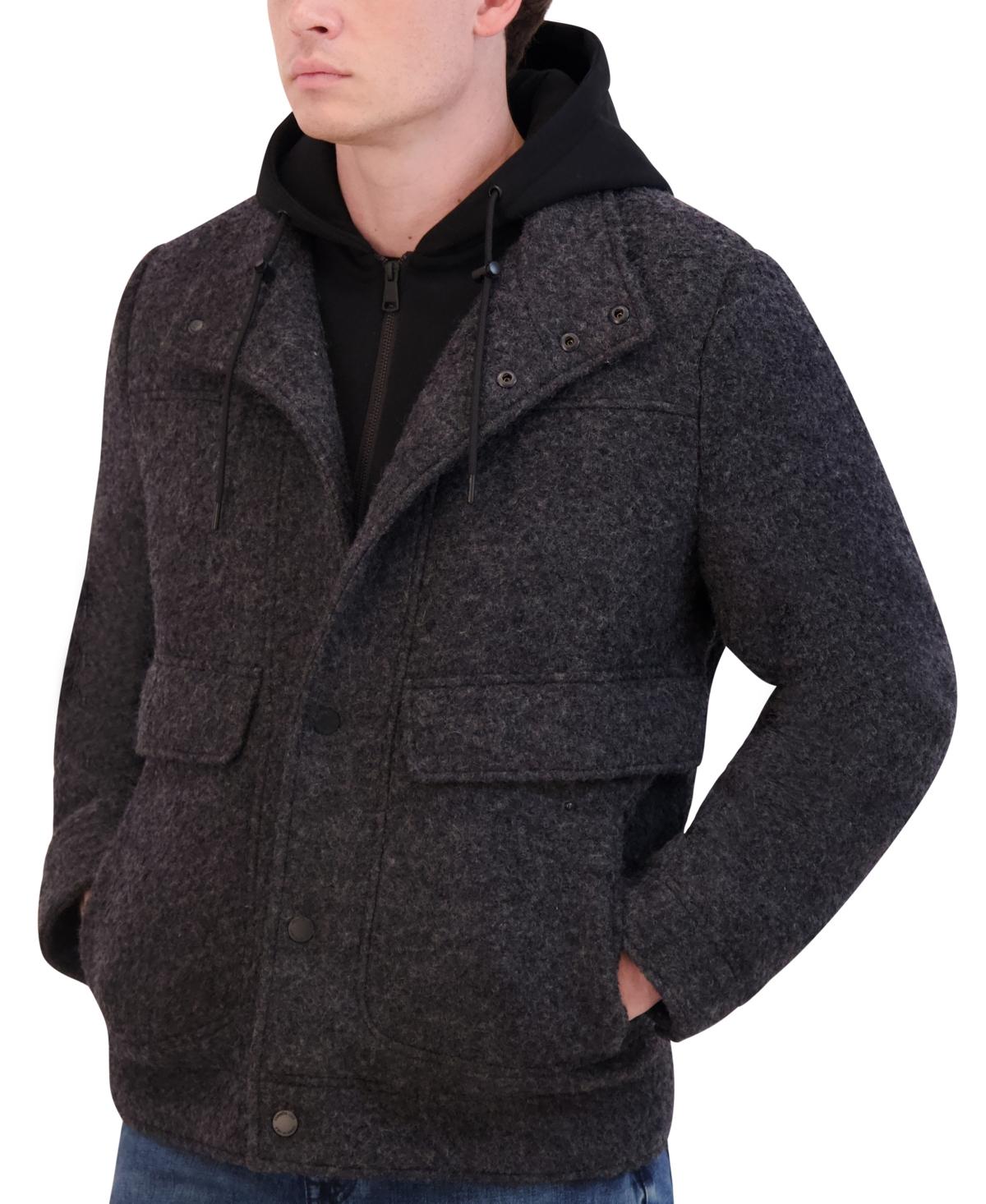 Men's Stand Collar Hooded Bib Boucle Coat