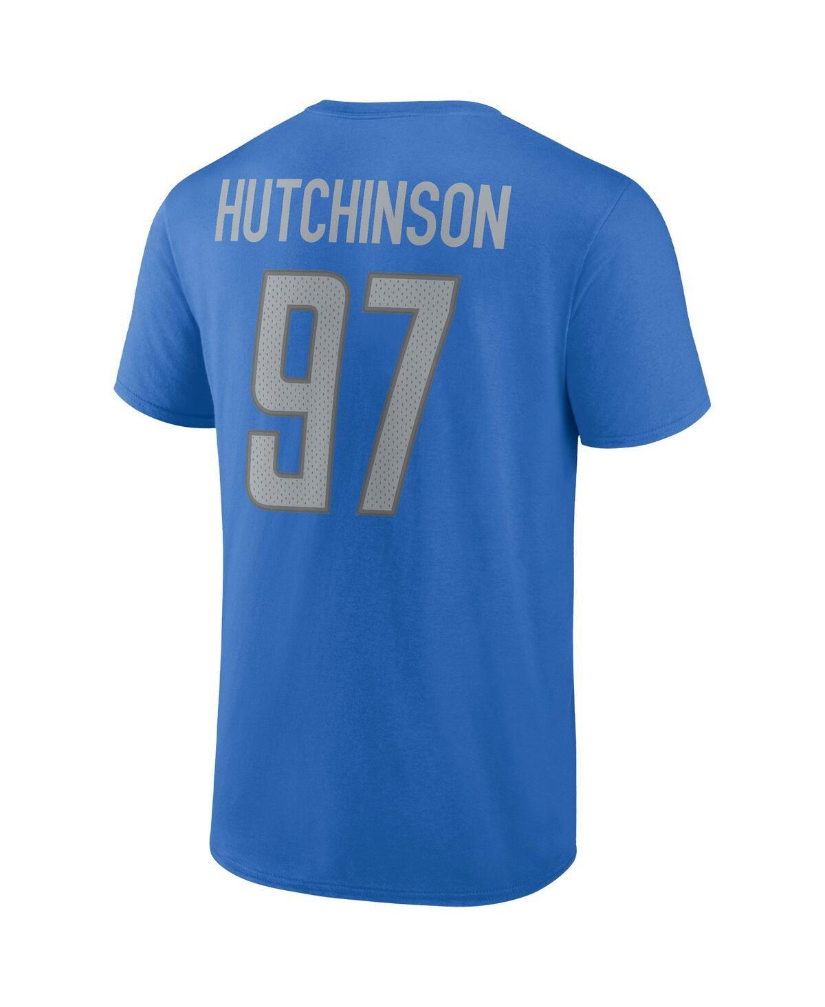 Men's Aidan Hutchinson Blue Detroit Lions Player Icon Name and Number T-shirt