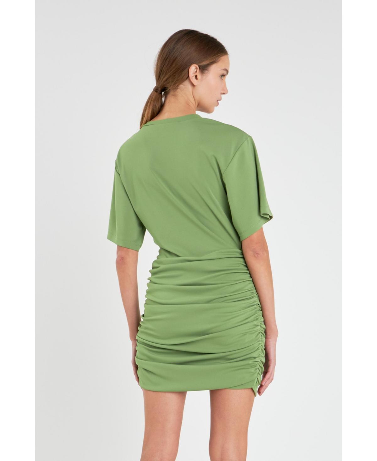 Women's Asymmetric Ruched Mini Dress