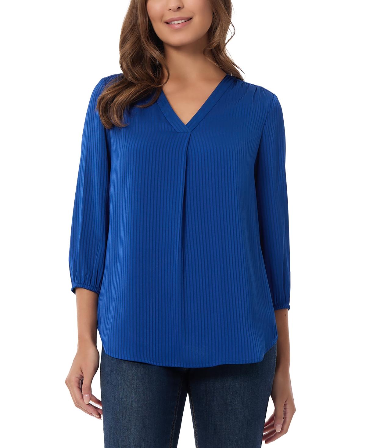 Petite Striped Blouson-Sleeve V-Neck Blouse