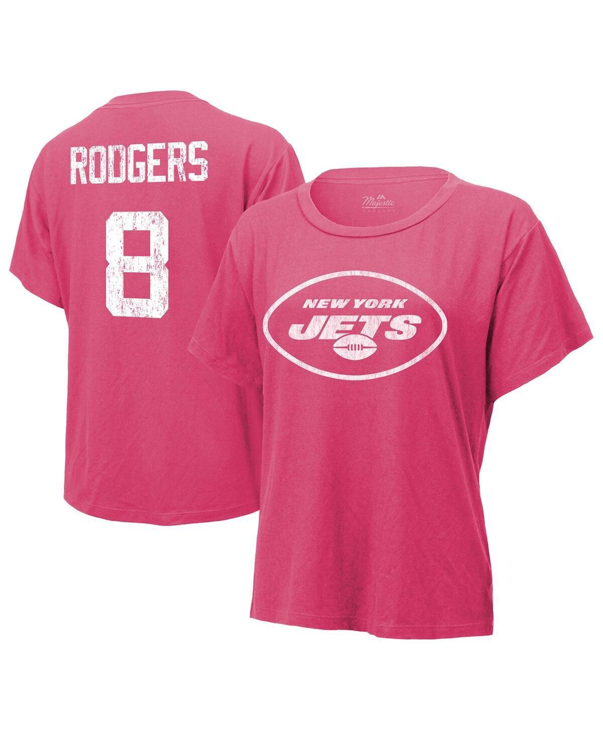 Women's Threads Aaron Rodgers Pink Distressed New York Jets Name and Number T-shirt