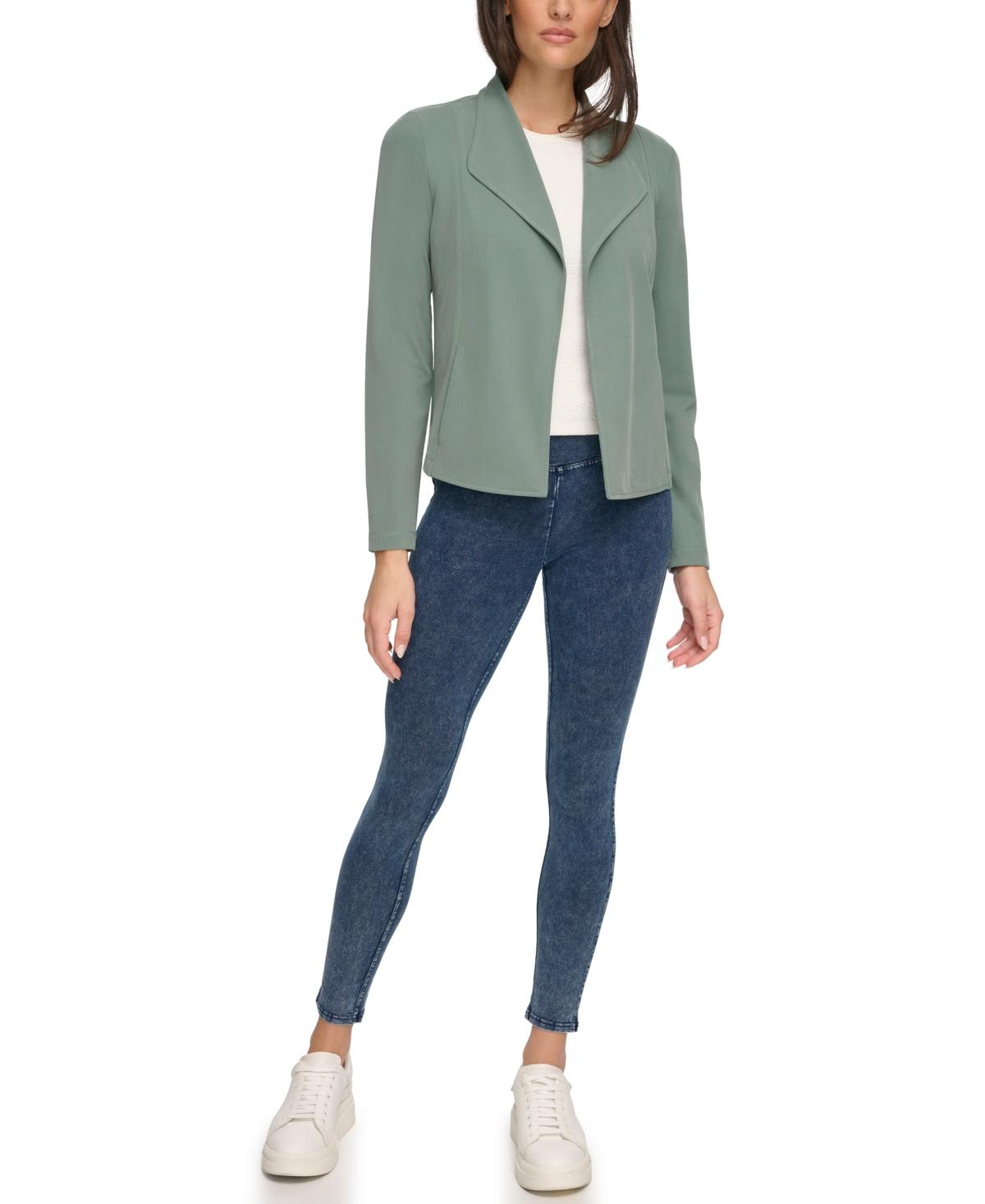 Women's Sueded Pique Drape Front Cardigan Jacket with Pockets