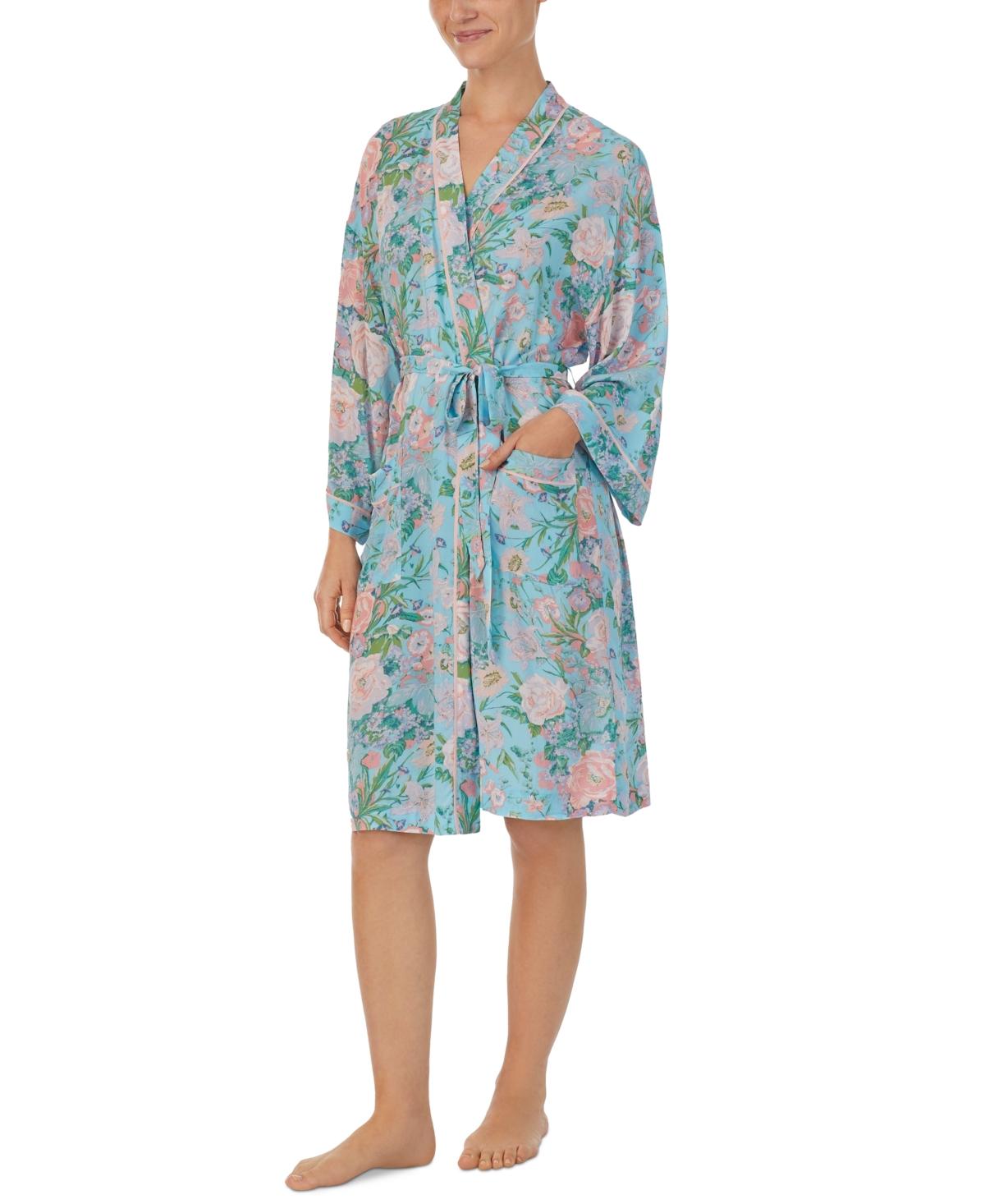 Women's Floral 3/4-Sleeve Wrap Robe