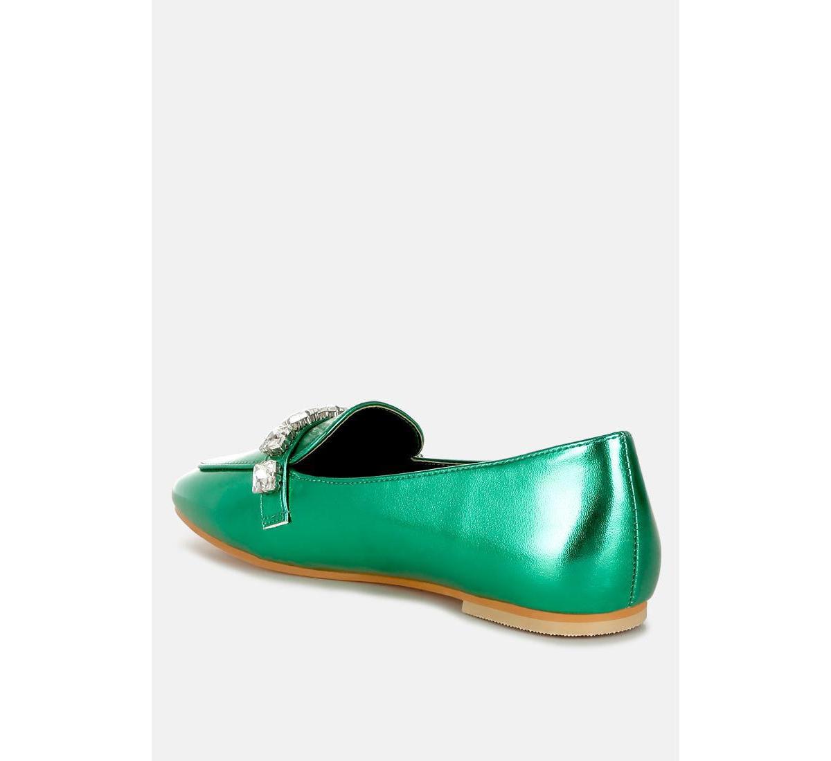 Celosia Metallic Diamante Strap Loafers