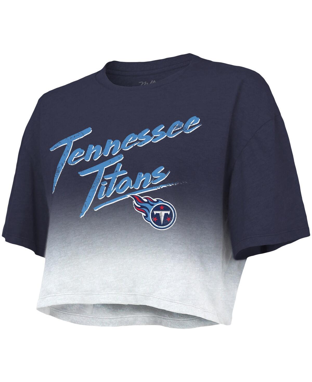 Women's Threads Derrick Henry Navy, White Tennessee Titans Drip-Dye Player Name and Number Tri-Blend Crop T-shirt