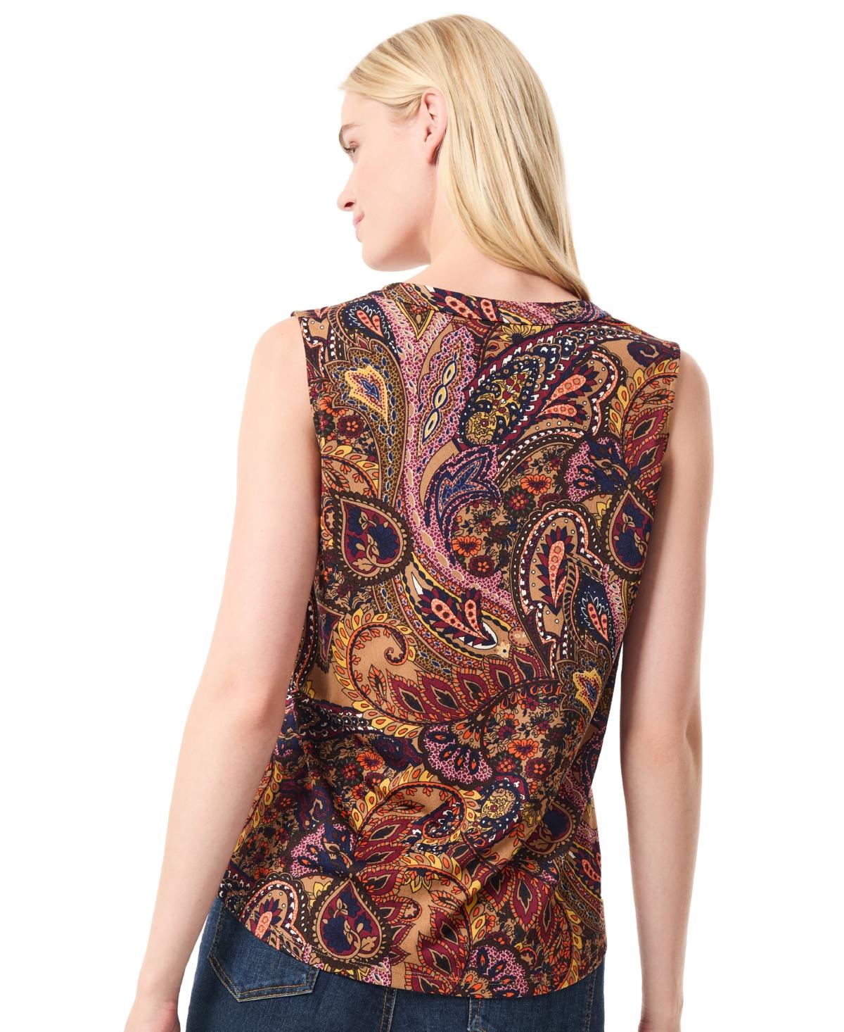 Women's Paisley-Print Pleat-Front V-Neck Top