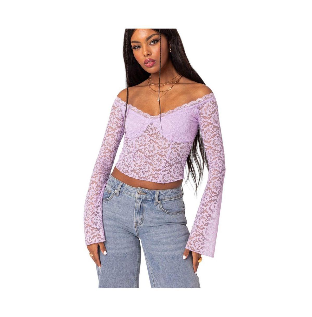 Women's Linda Off Shoulder Sheer Lace Top