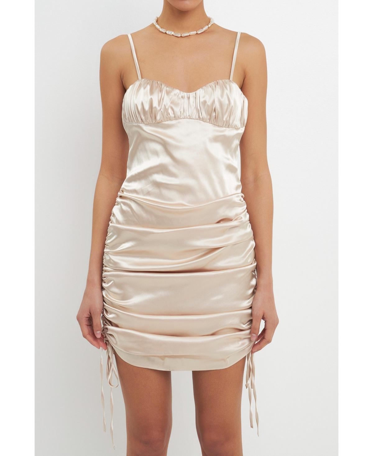 Women's Ruched Detail Stretch Satin Dress