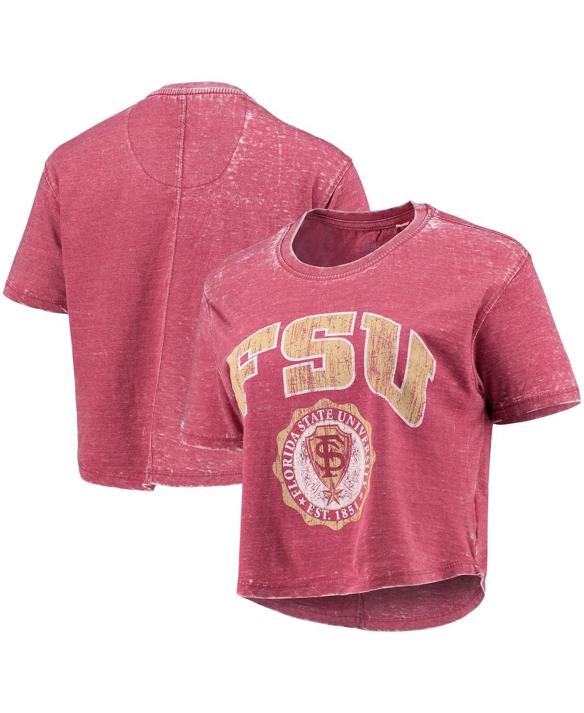 Women's Garnet Distressed Florida State Seminoles Edith Vintage-Like Burnout Crop T-shirt