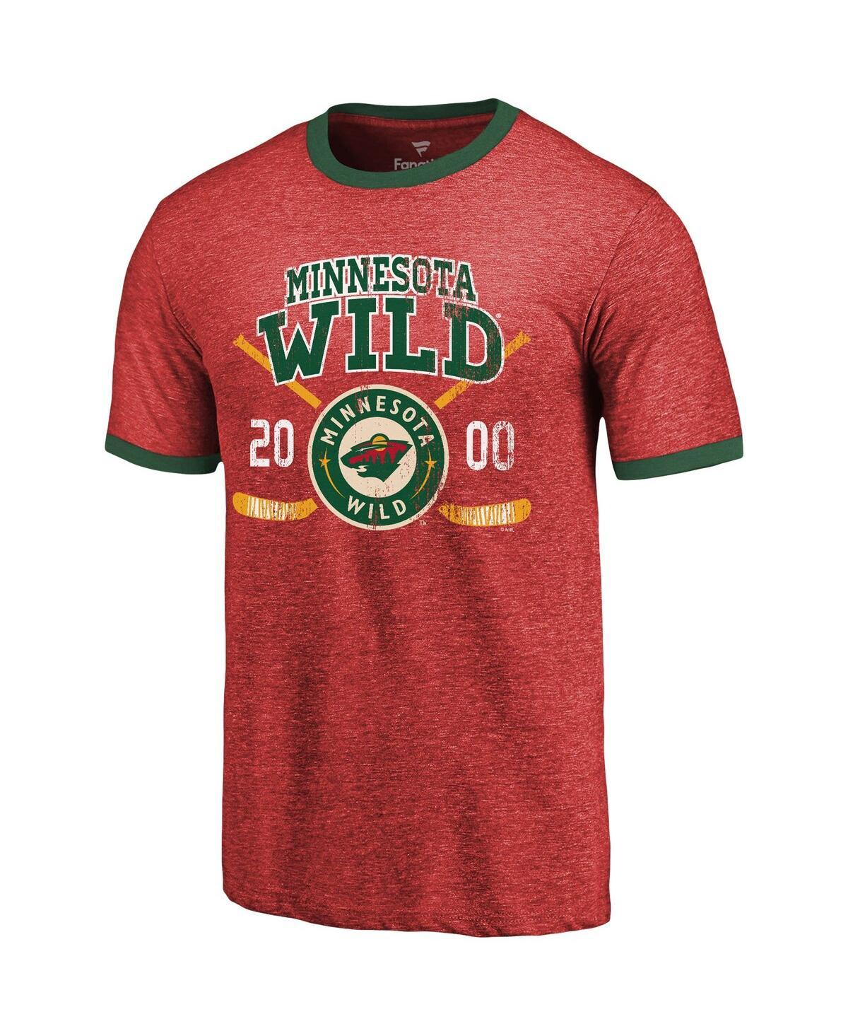 Men's Threads Red Minnesota Wild Buzzer Beater Tri-Blend Ringer T-shirt