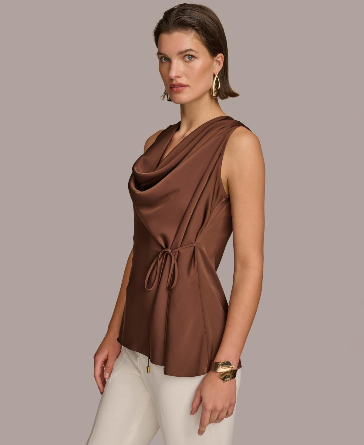 Donna Karan Women's Sleeveless Drape-Neck Satin Top 