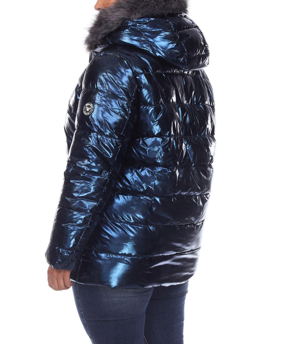 Plus Size Metallic Puffer Coat with Hoodie