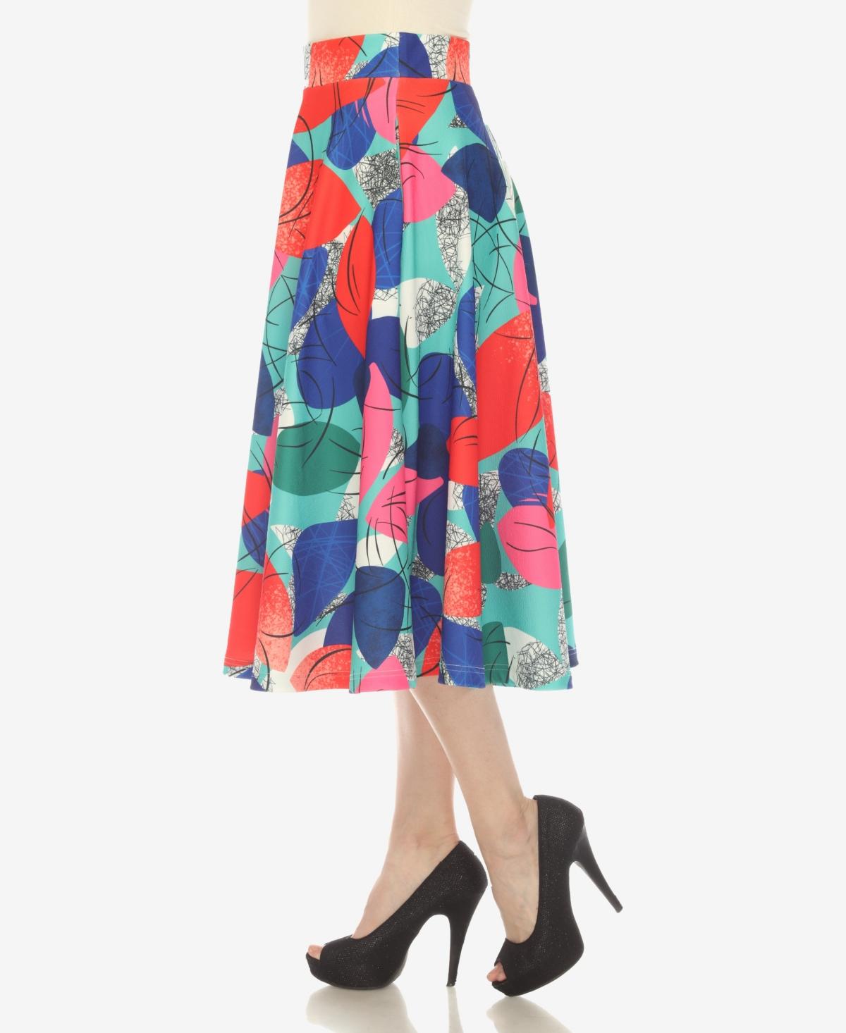 Women's Leaf Print Vintage Flared Midi Skirt