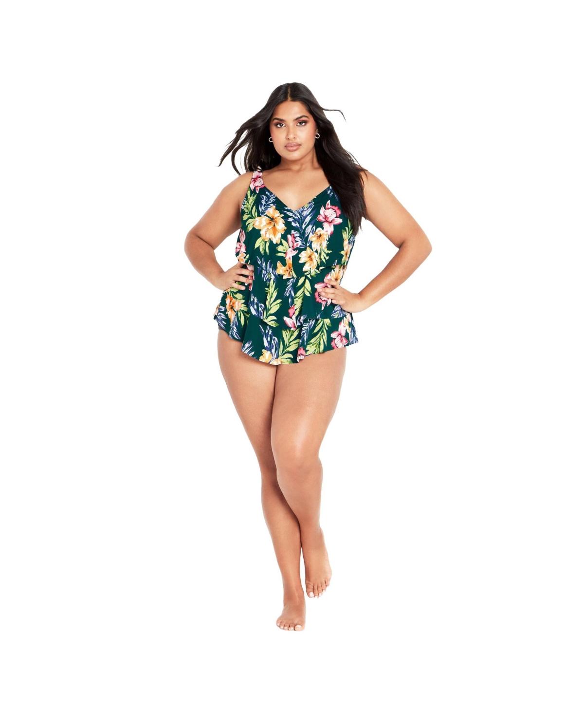 Plus Size 3 Tiered Print Tankini Top