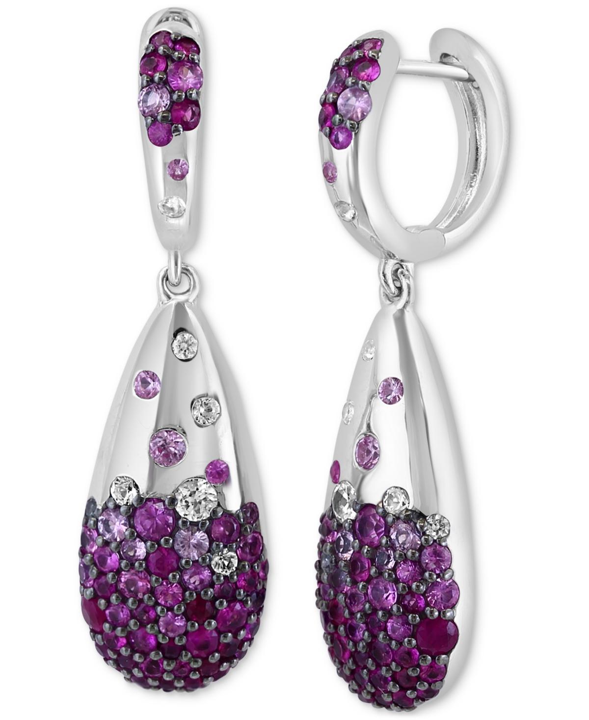 EFFY® Ruby (1-1/2 ct. t.w.) & White Sapphire (3/4 ct. t.w.) Ombré Cluster Drop Earrings in Sterling Silver