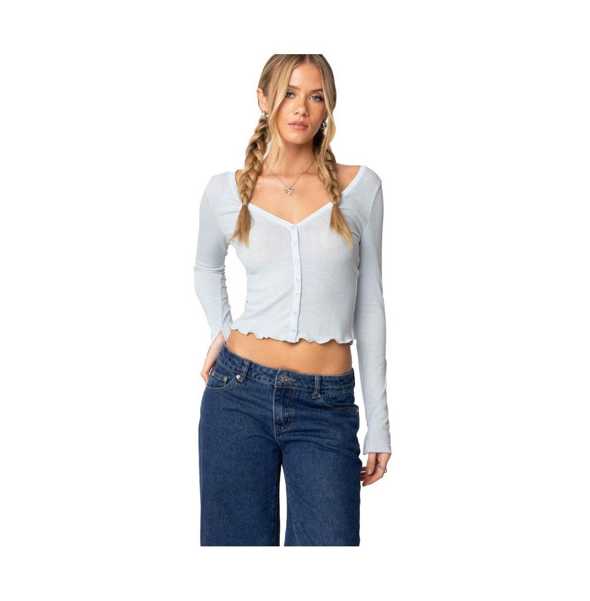 Women's Ollie Button Front Pointelle Top