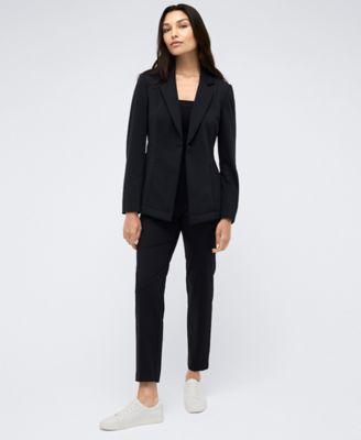 Women's Athletic-Stretch One-Button Notch-Collar Blazer & Fly-Front Side-Panel Slim Ankle Pants