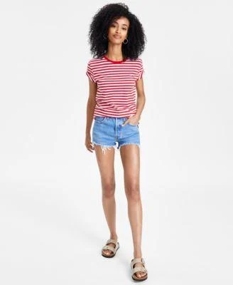 Women's The Perfect Crewneck T-Shirt & 501 Button Fly Cotton High-Rise Denim Shorts