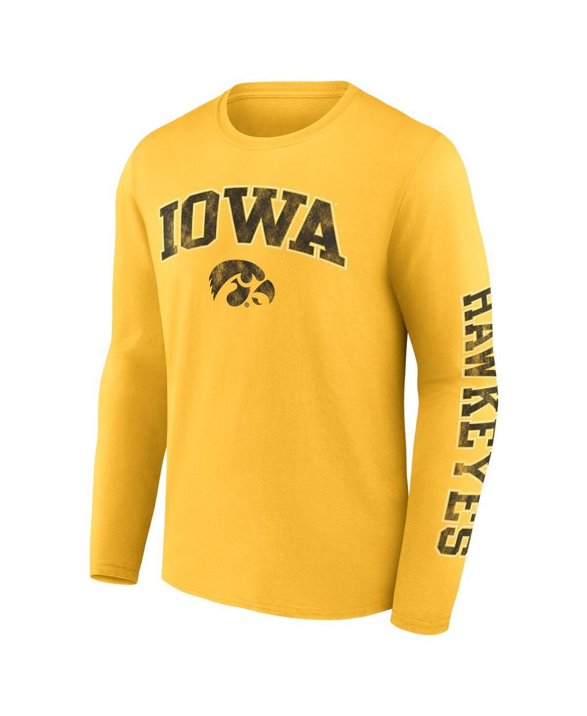 Men's Gold Iowa Hawkeyes Distressed Arch Over Logo Long Sleeve T-shirt