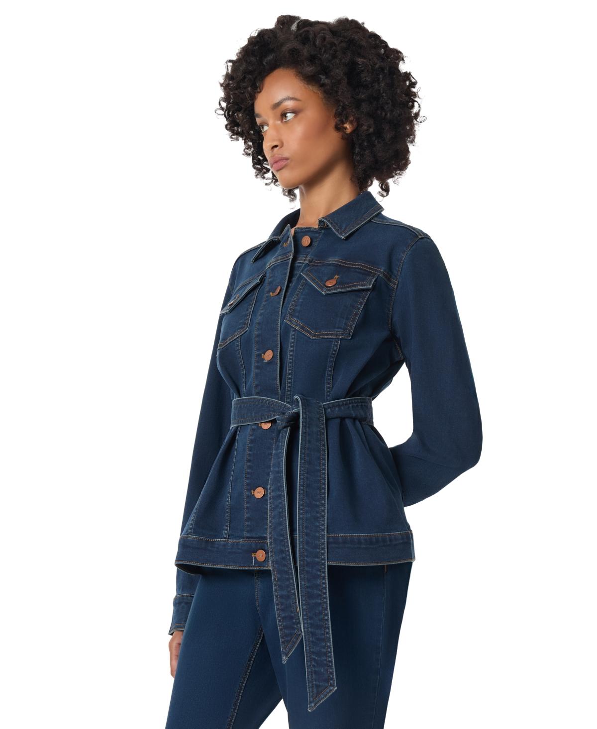 Petite Belted Button-Front Trucker Jacket