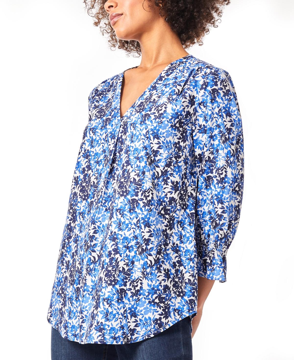 Women's Floral-Print Smocked-Cuff Pleat-Front Top