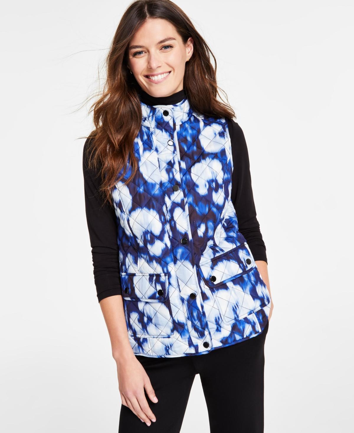 Women's Printed Quilted Patch-Pocket Vest