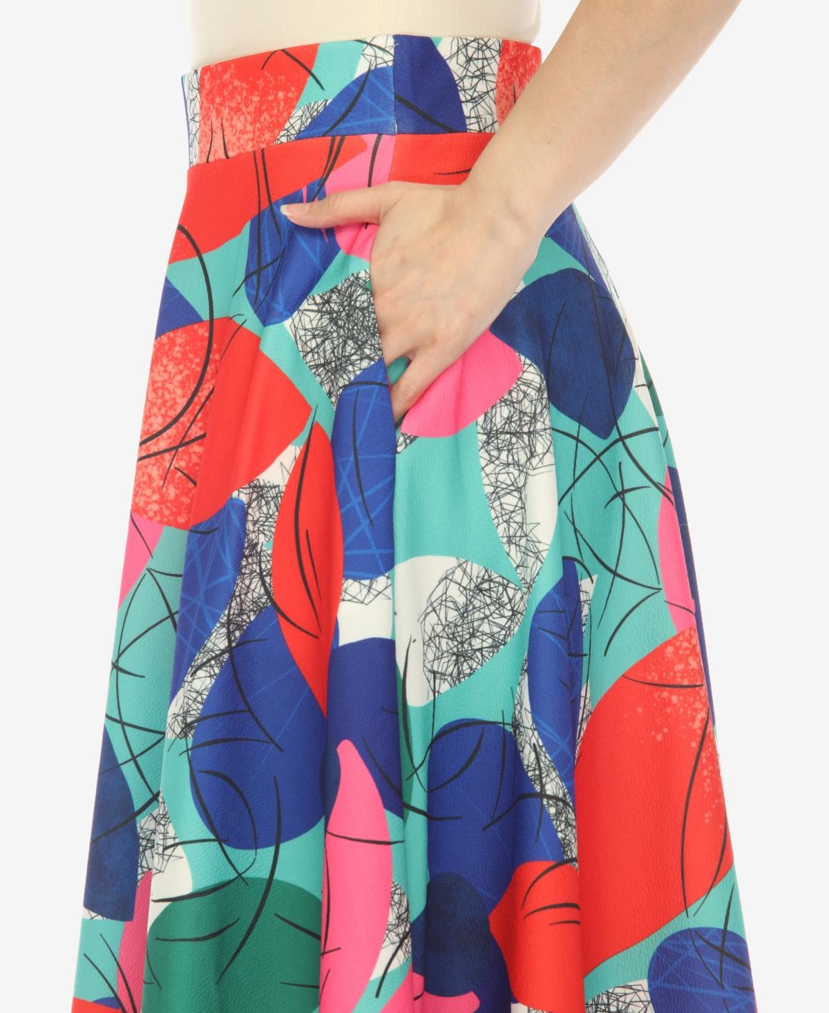 Women's Leaf Print Vintage Flared Midi Skirt