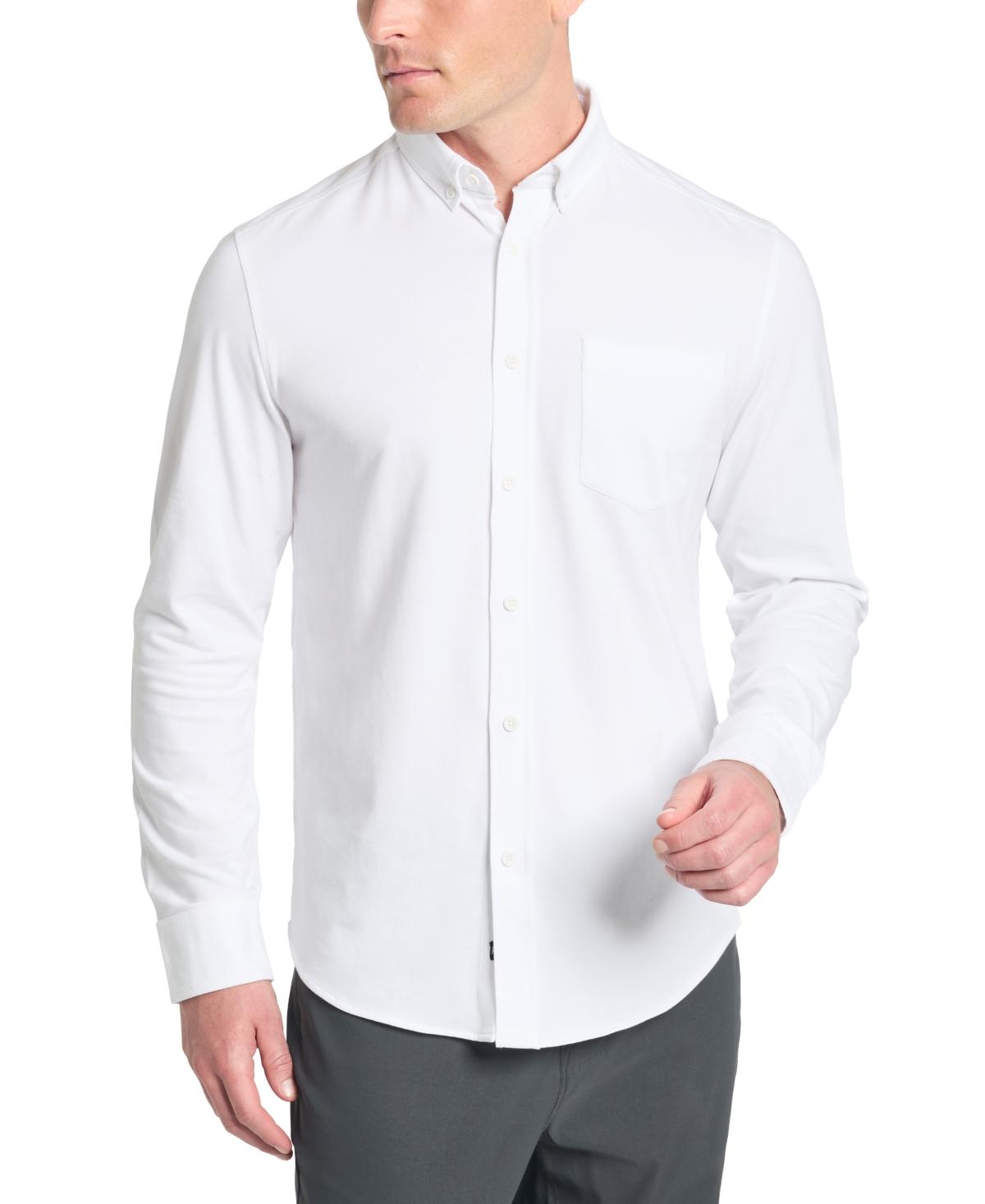 Men's Slim-Fit Plain White Performance Long-Sleeve Button-Down Shirt