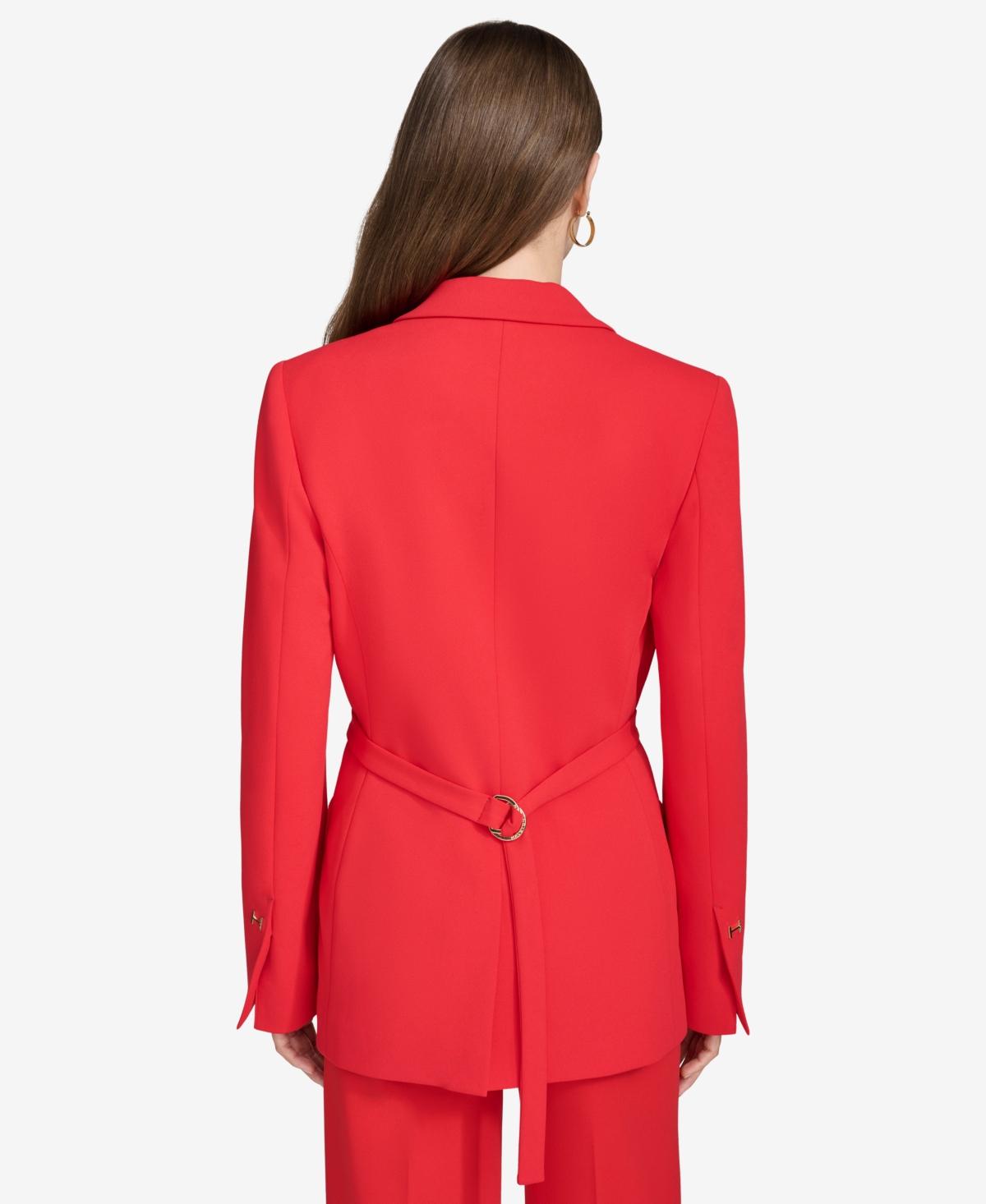 Women's Notch-Collar Belted Open-Front Blazer