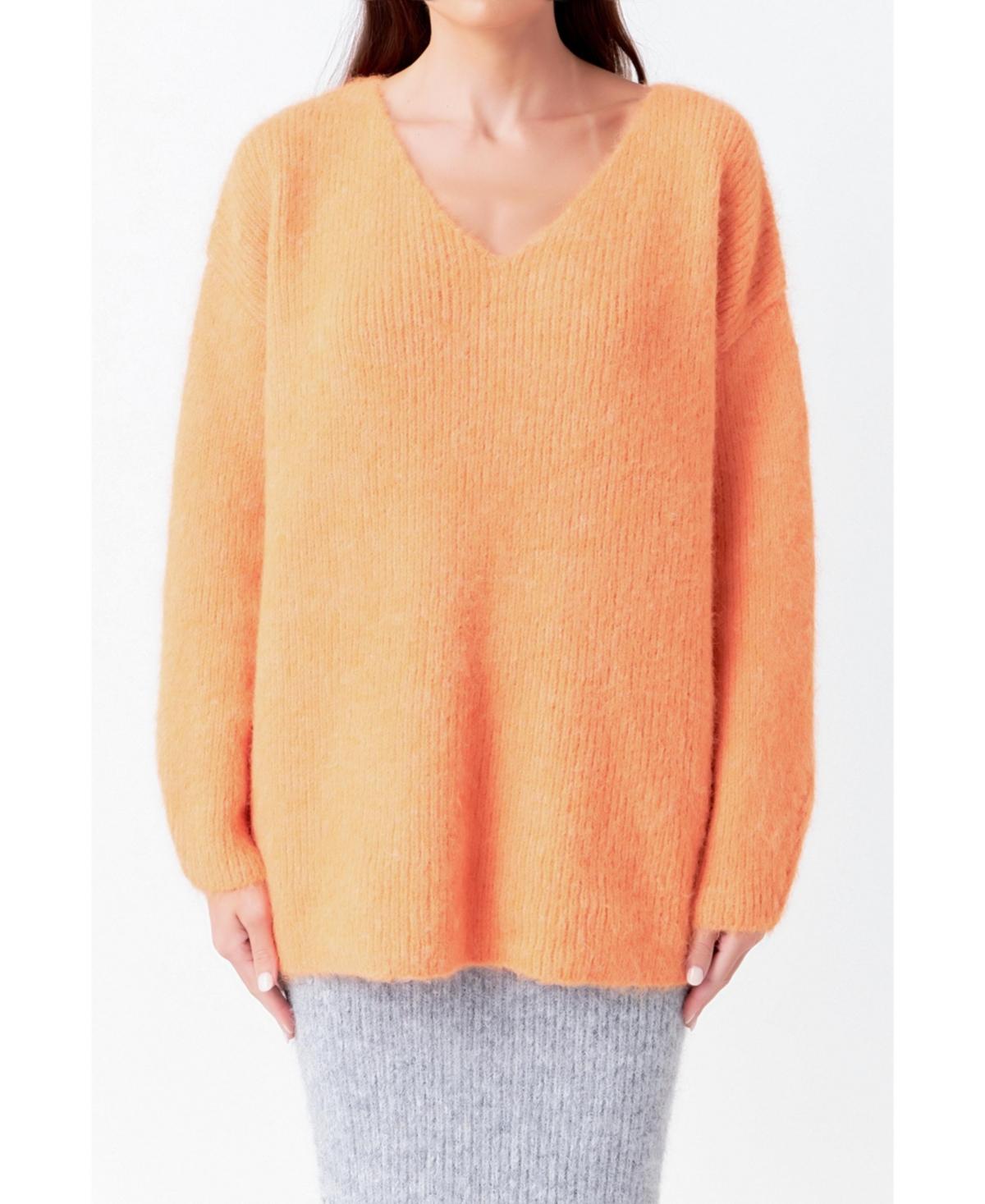 Women's Furry V Neck Sweater