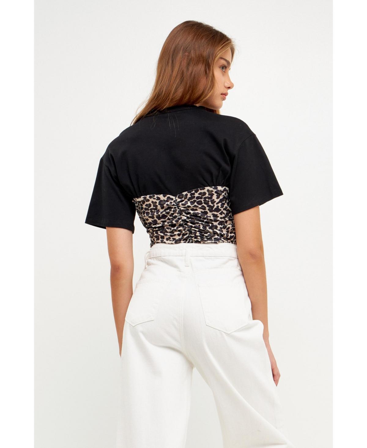 Women's Leopard Shirred Cropped Top